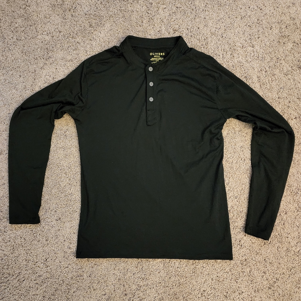 Olivers Merino Wool Convoy Henley Long Sleeve Shirt Lightweight Knit Black